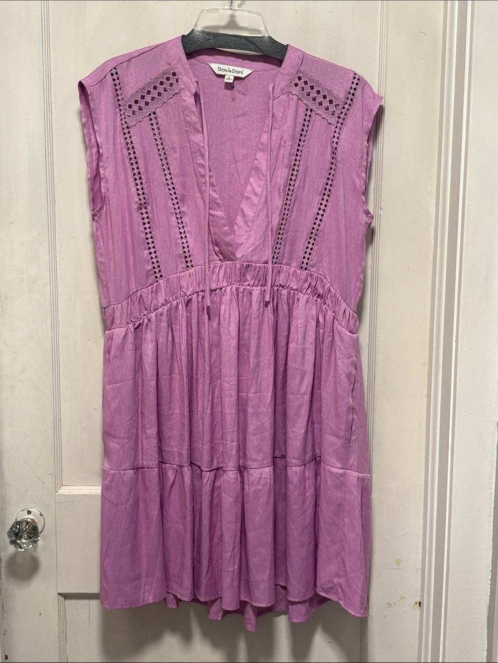 Davi&Dani Lilac Lavender Purple Sleeveless V-Neck Tiered Dress Small